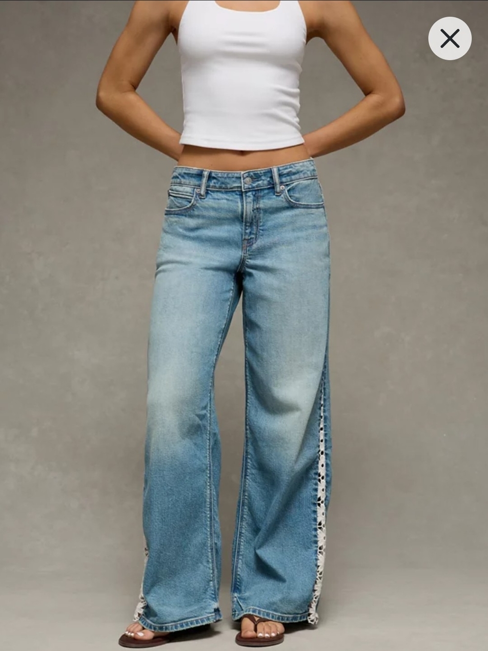 AE Wide Leg Light Blue Jeans with Side Lace Inset Trim